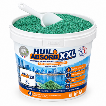 POUDRE ABSORBANTE POUR HUILE, HYDROCARBURES, SOLVANTS - SEAU DE 3L AVEC PELLE